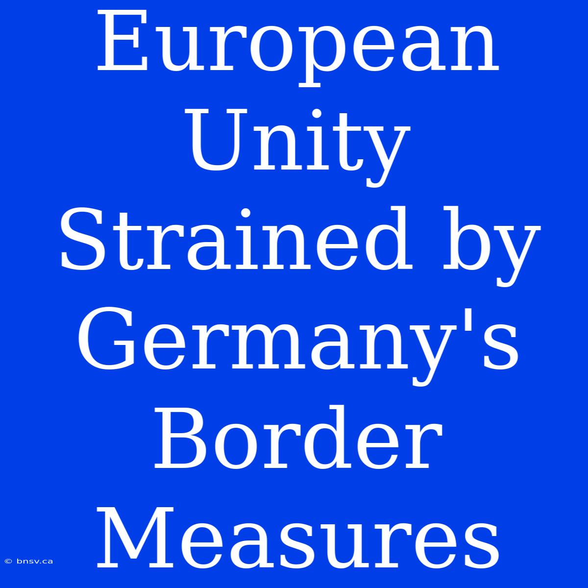 European Unity Strained By Germany's Border Measures