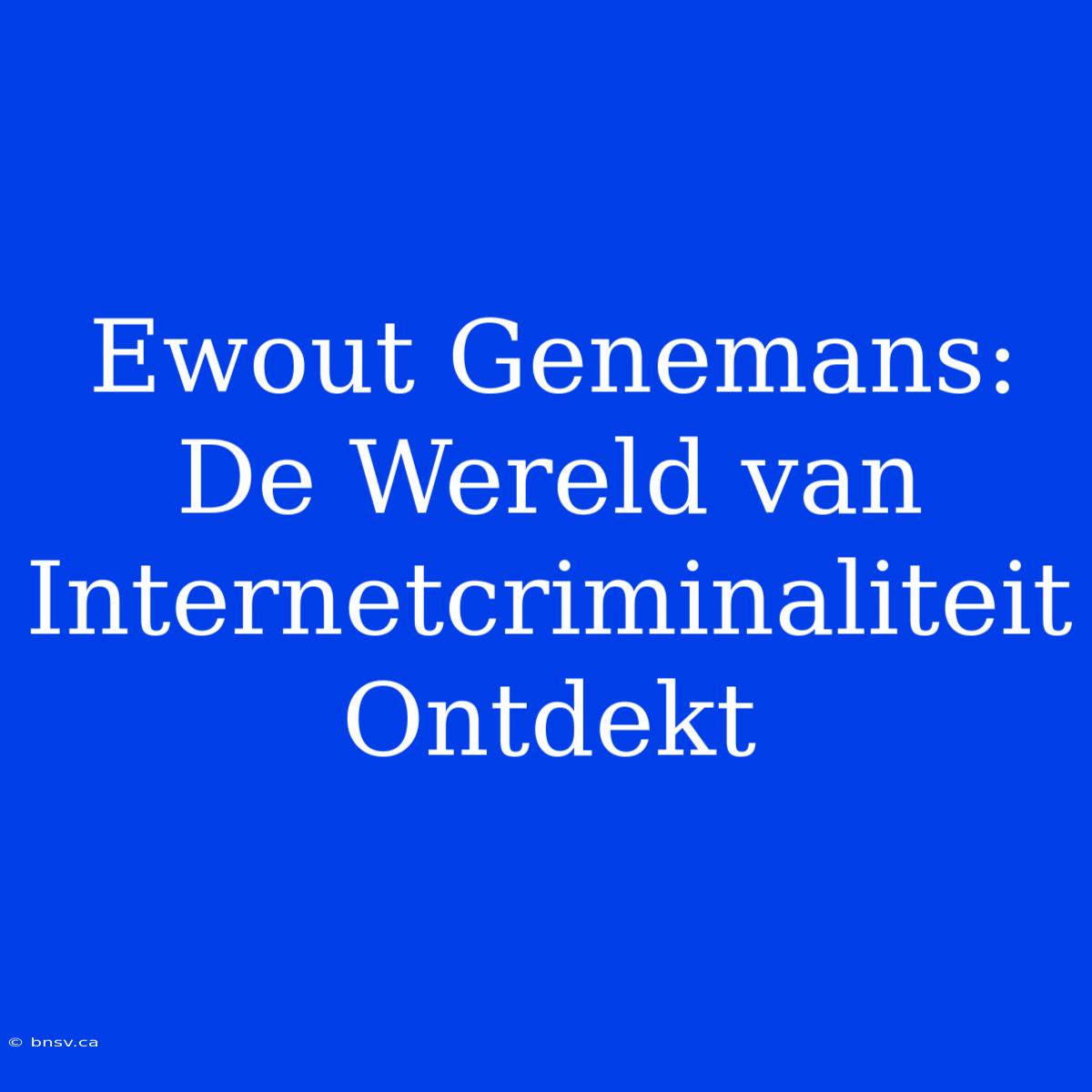 Ewout Genemans: De Wereld Van Internetcriminaliteit Ontdekt