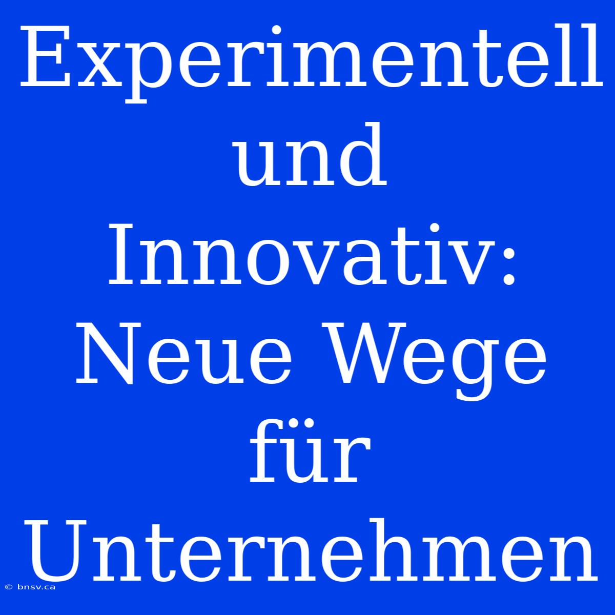 Experimentell Und Innovativ: Neue Wege Für Unternehmen