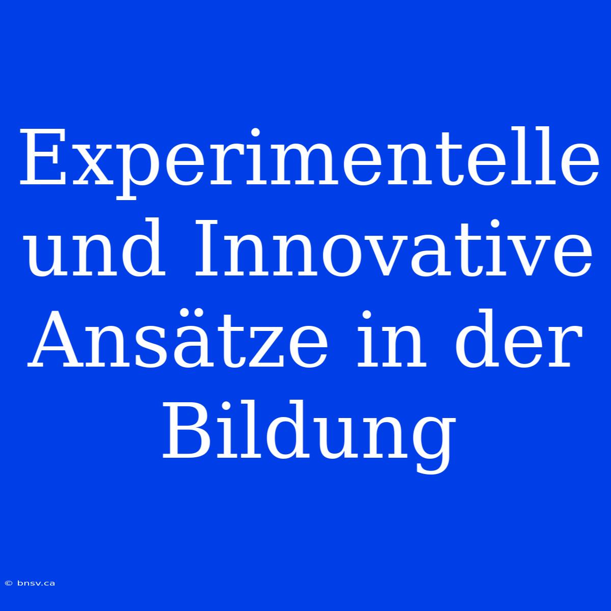 Experimentelle Und Innovative Ansätze In Der Bildung