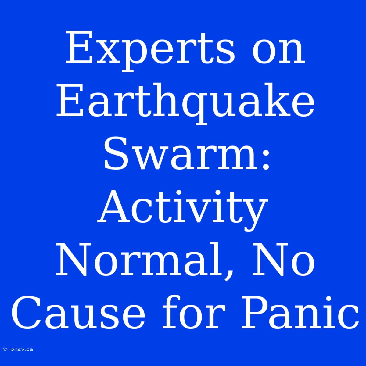 Experts On Earthquake Swarm: Activity Normal, No Cause For Panic