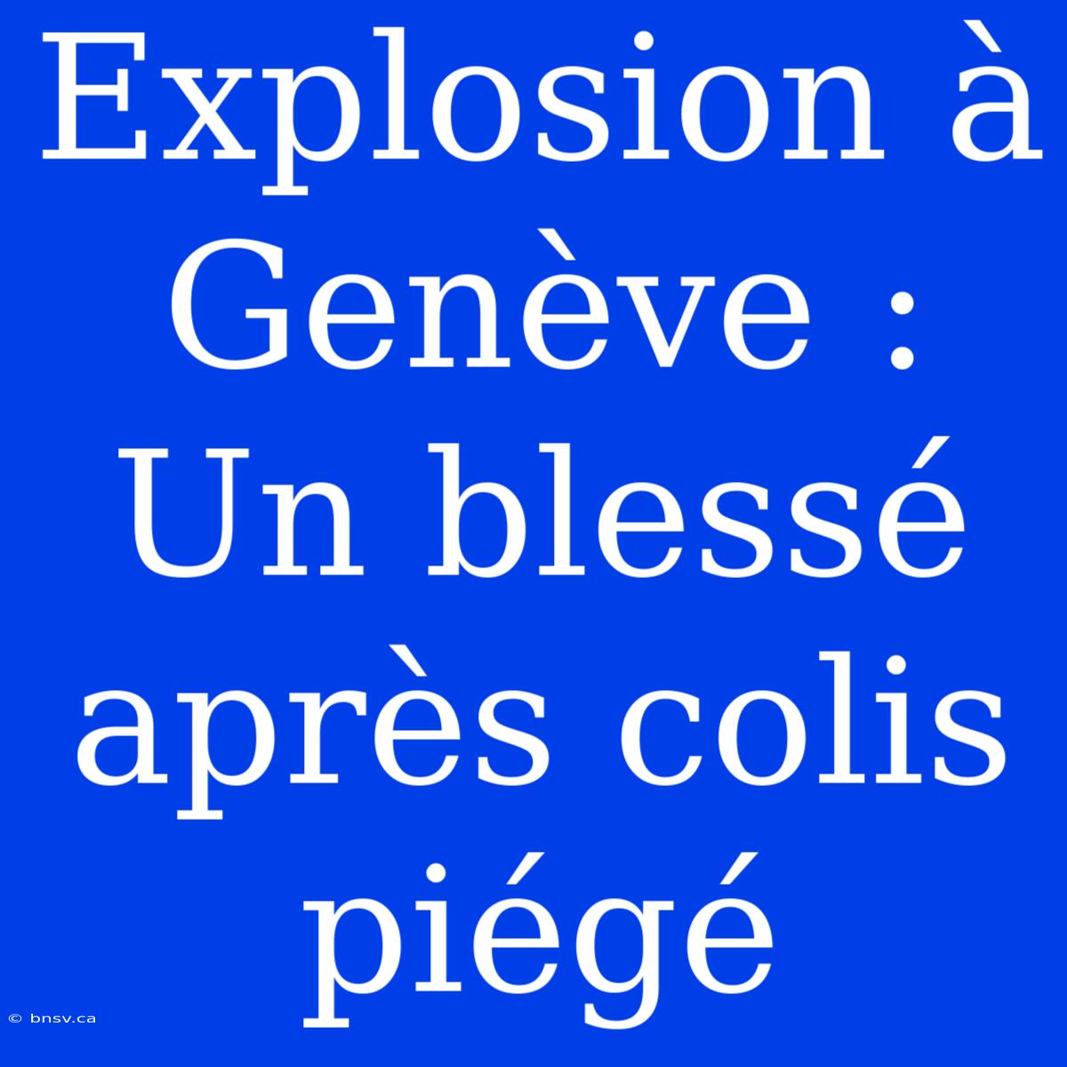 Explosion À Genève : Un Blessé Après Colis Piégé