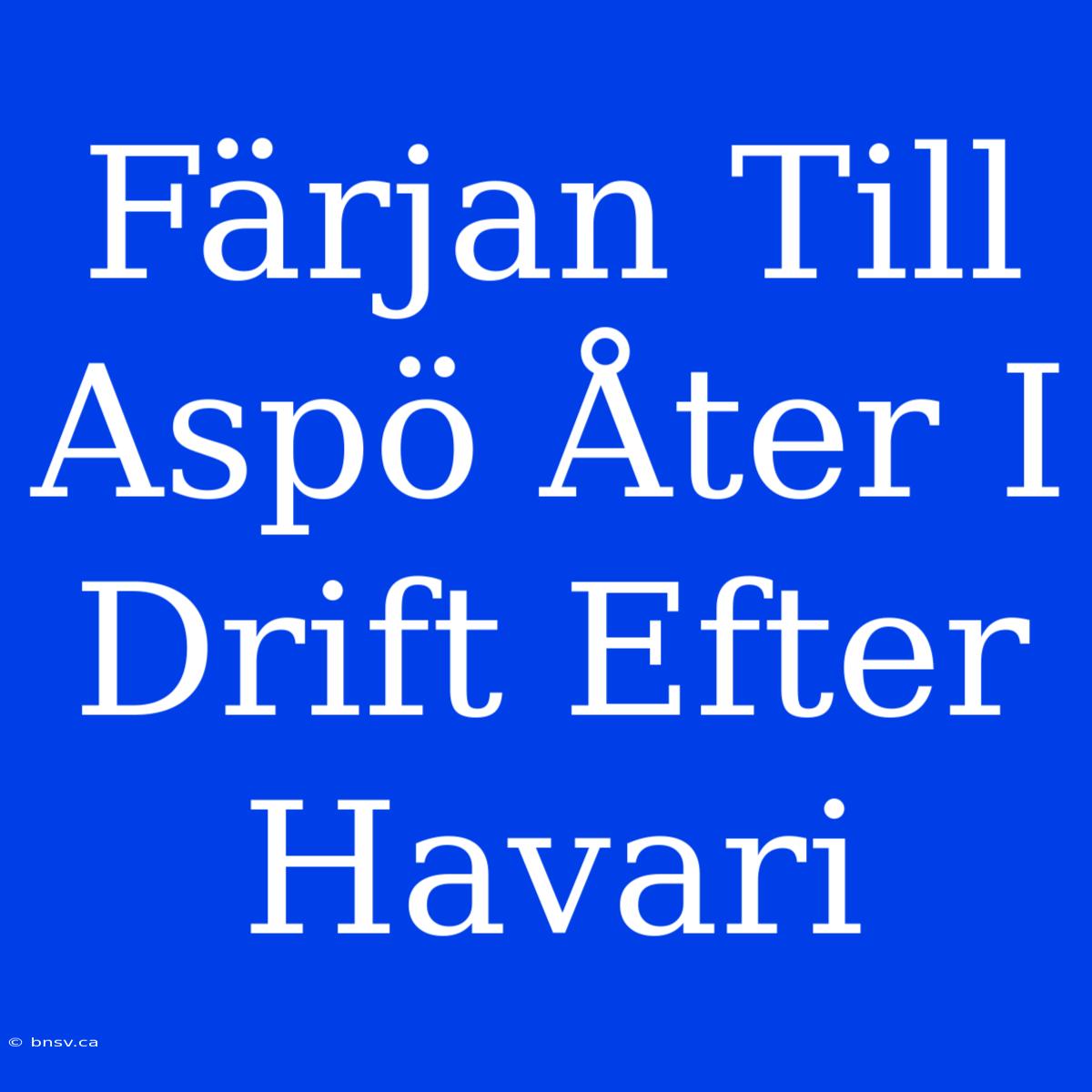 Färjan Till Aspö Åter I Drift Efter Havari