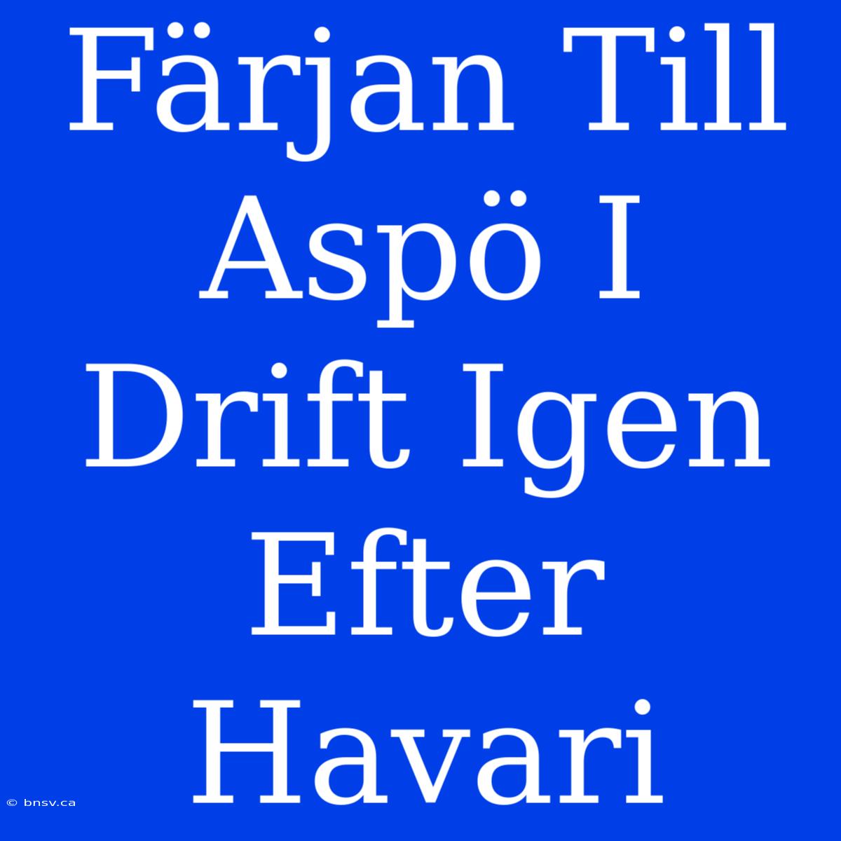 Färjan Till Aspö I Drift Igen Efter Havari