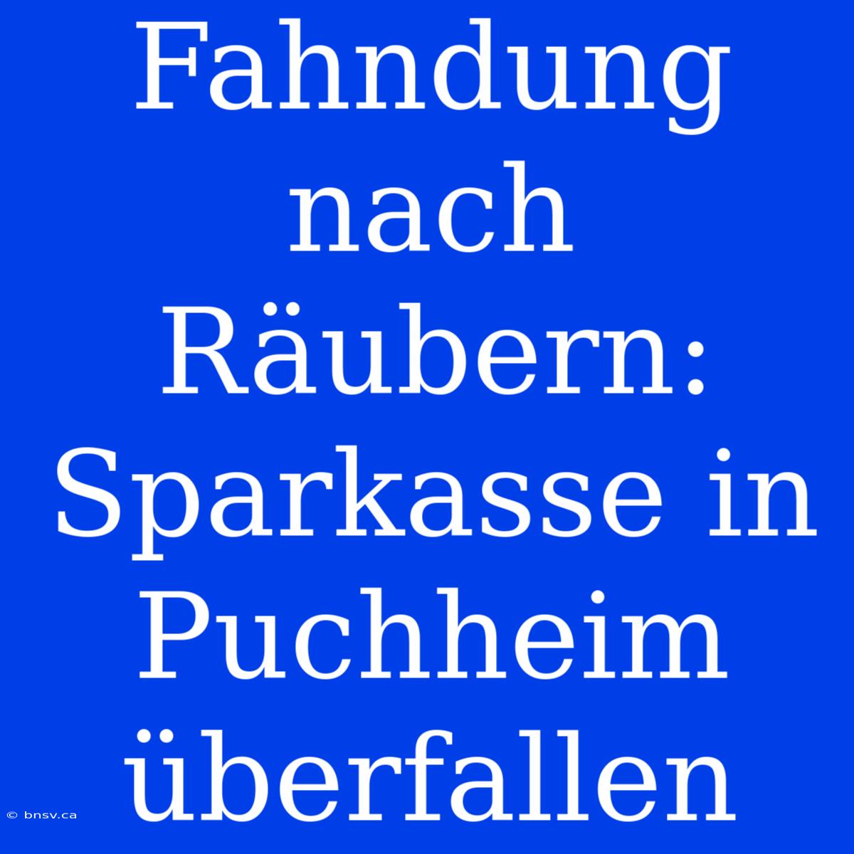 Fahndung Nach Räubern: Sparkasse In Puchheim Überfallen