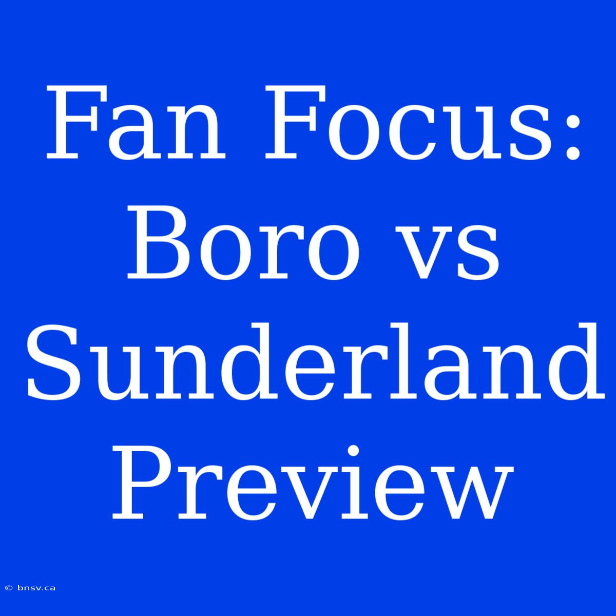 Fan Focus: Boro Vs Sunderland Preview