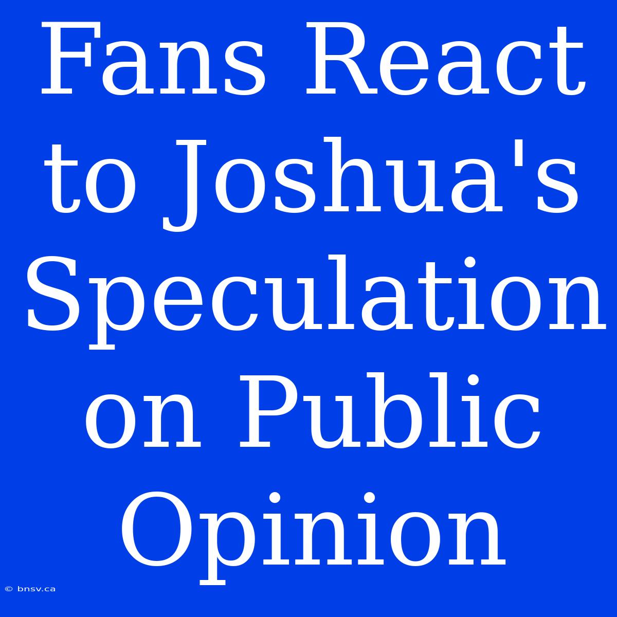 Fans React To Joshua's Speculation On Public Opinion