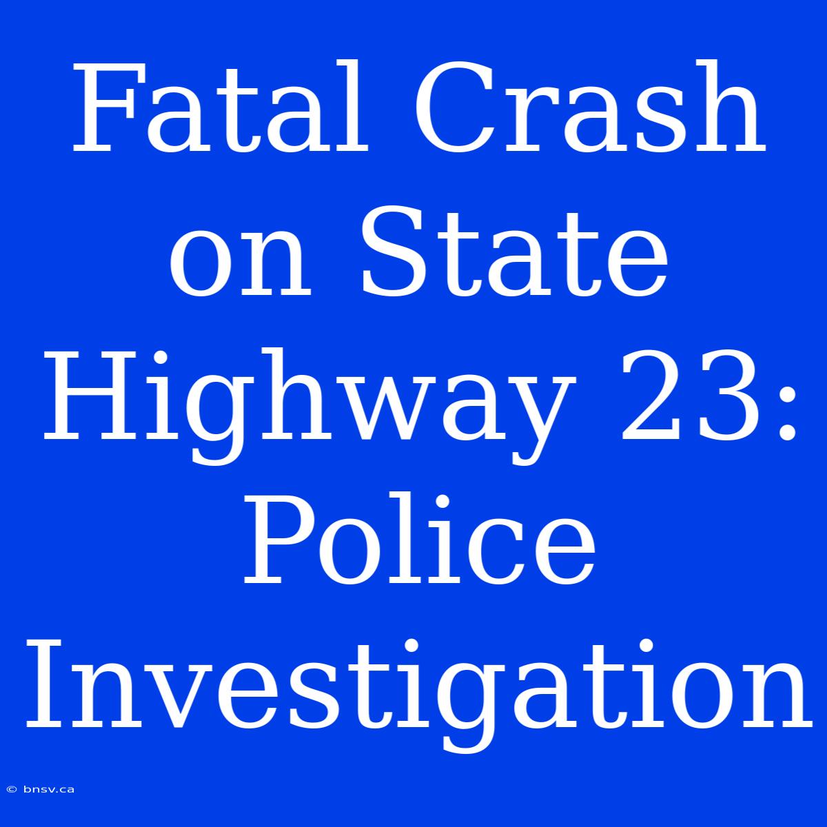 Fatal Crash On State Highway 23: Police Investigation