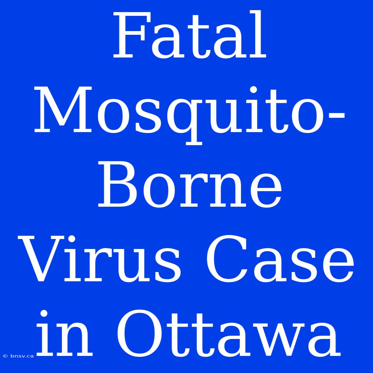 Fatal Mosquito-Borne Virus Case In Ottawa