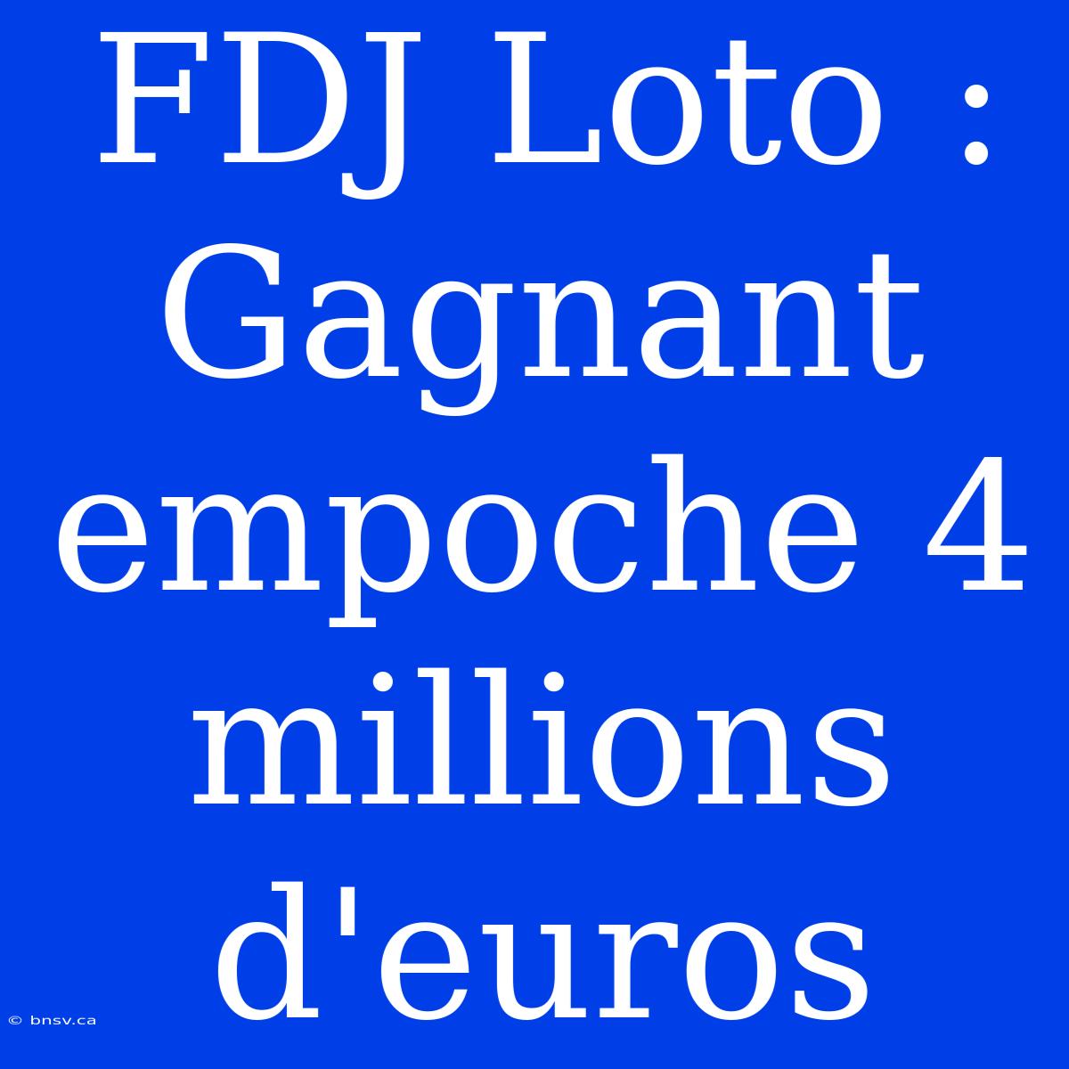 FDJ Loto : Gagnant Empoche 4 Millions D'euros