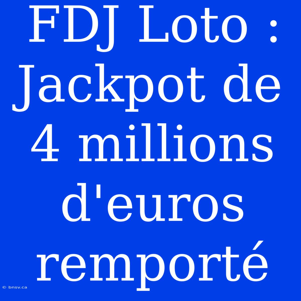 FDJ Loto : Jackpot De 4 Millions D'euros Remporté