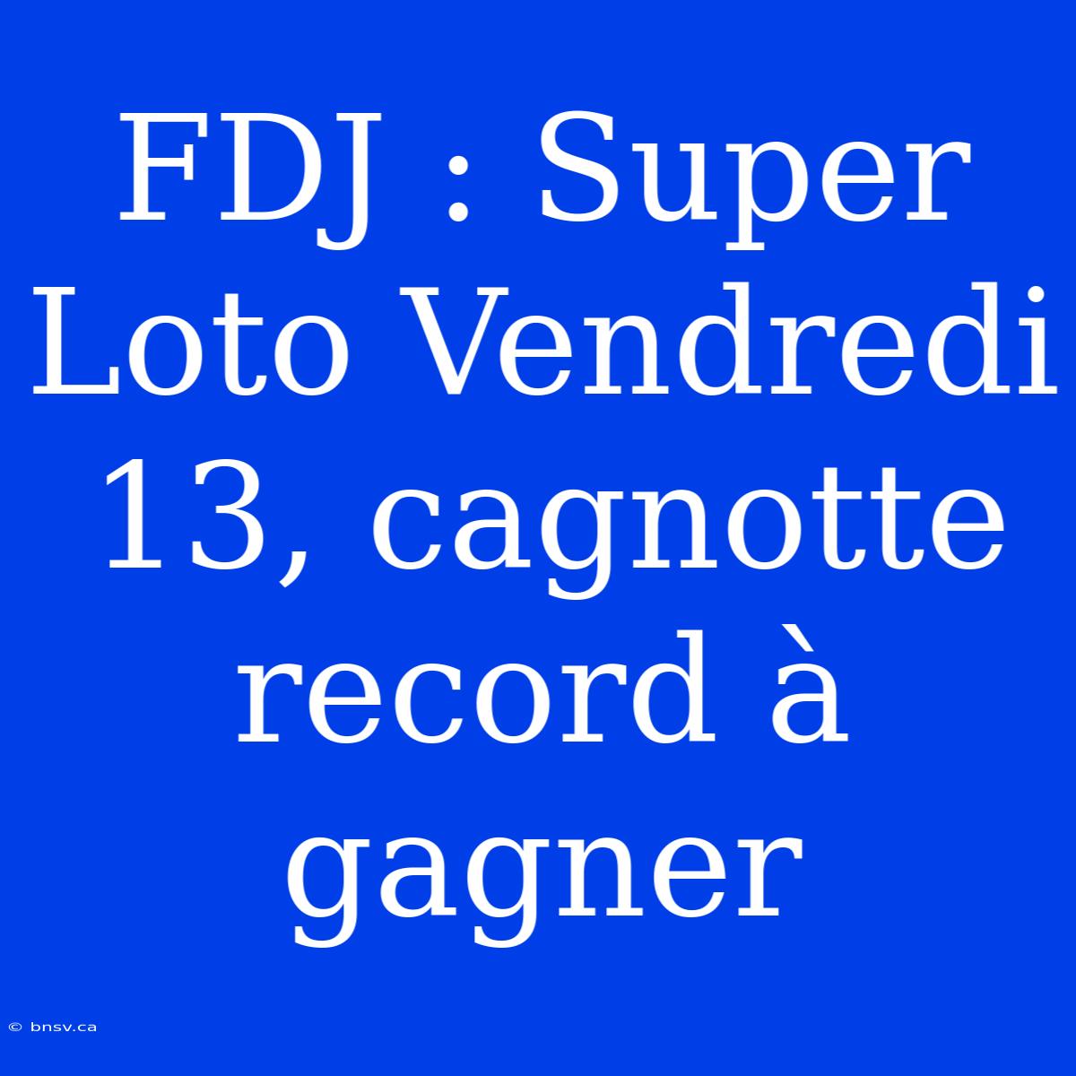 FDJ : Super Loto Vendredi 13, Cagnotte Record À Gagner