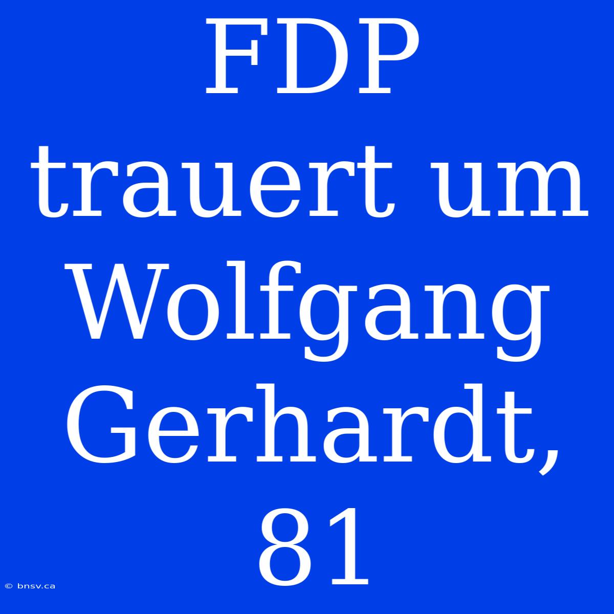 FDP Trauert Um Wolfgang Gerhardt, 81