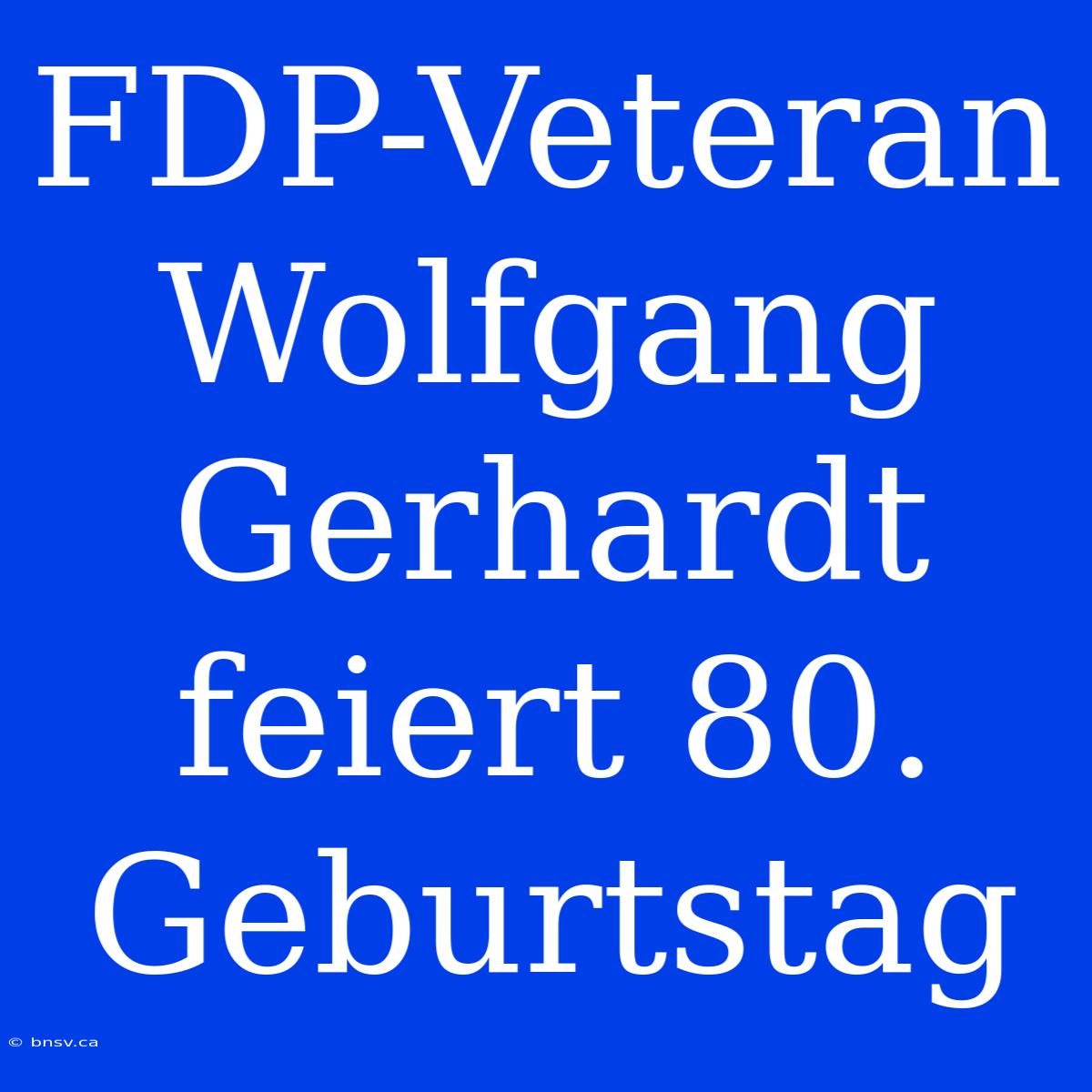 FDP-Veteran Wolfgang Gerhardt Feiert 80. Geburtstag