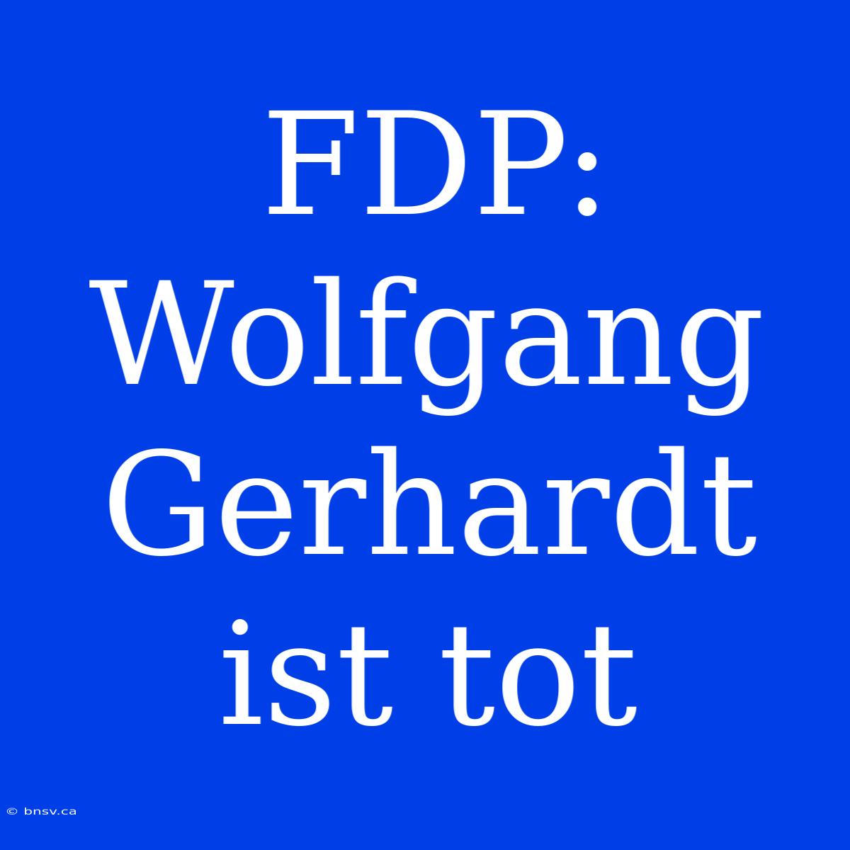 FDP: Wolfgang Gerhardt Ist Tot