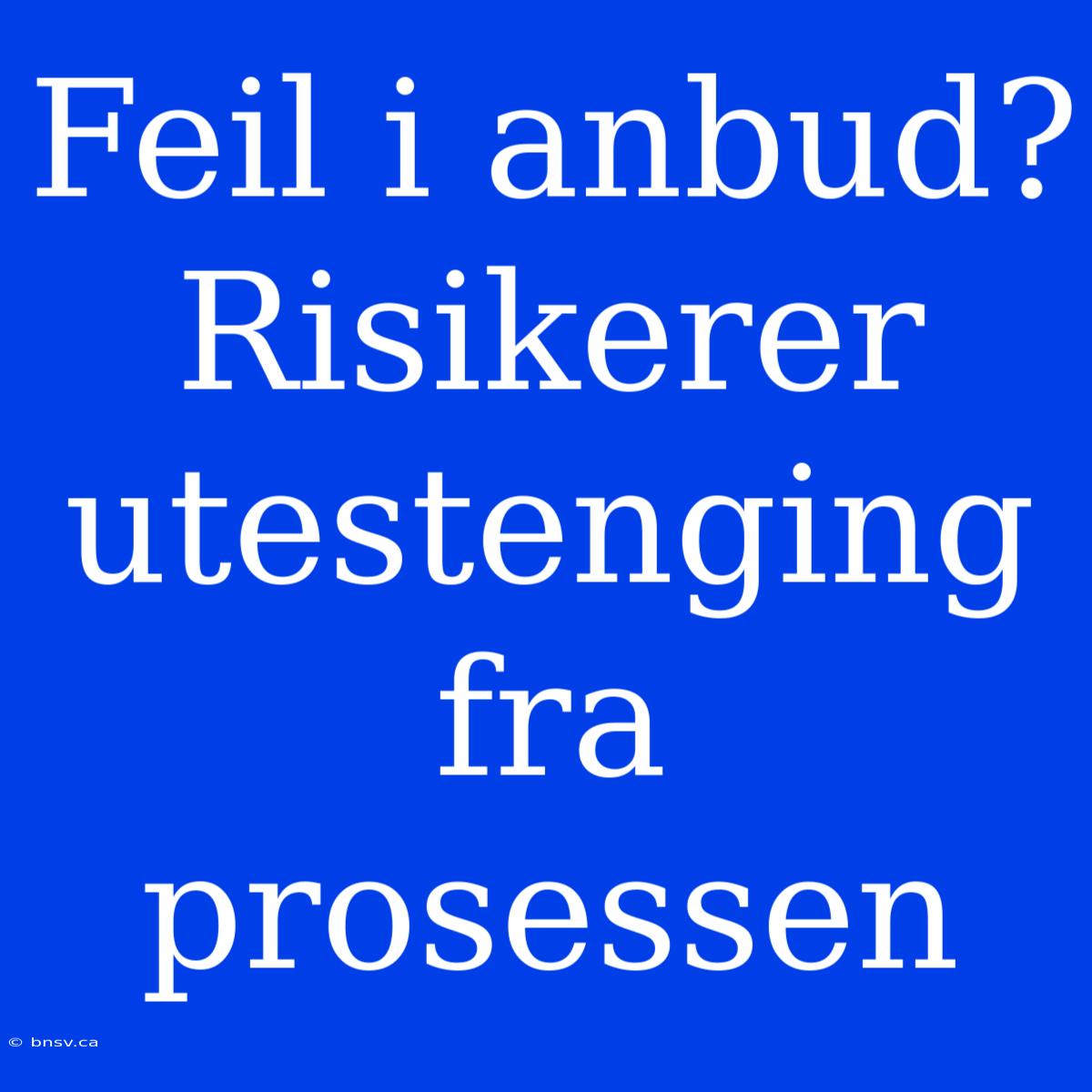 Feil I Anbud? Risikerer Utestenging Fra Prosessen