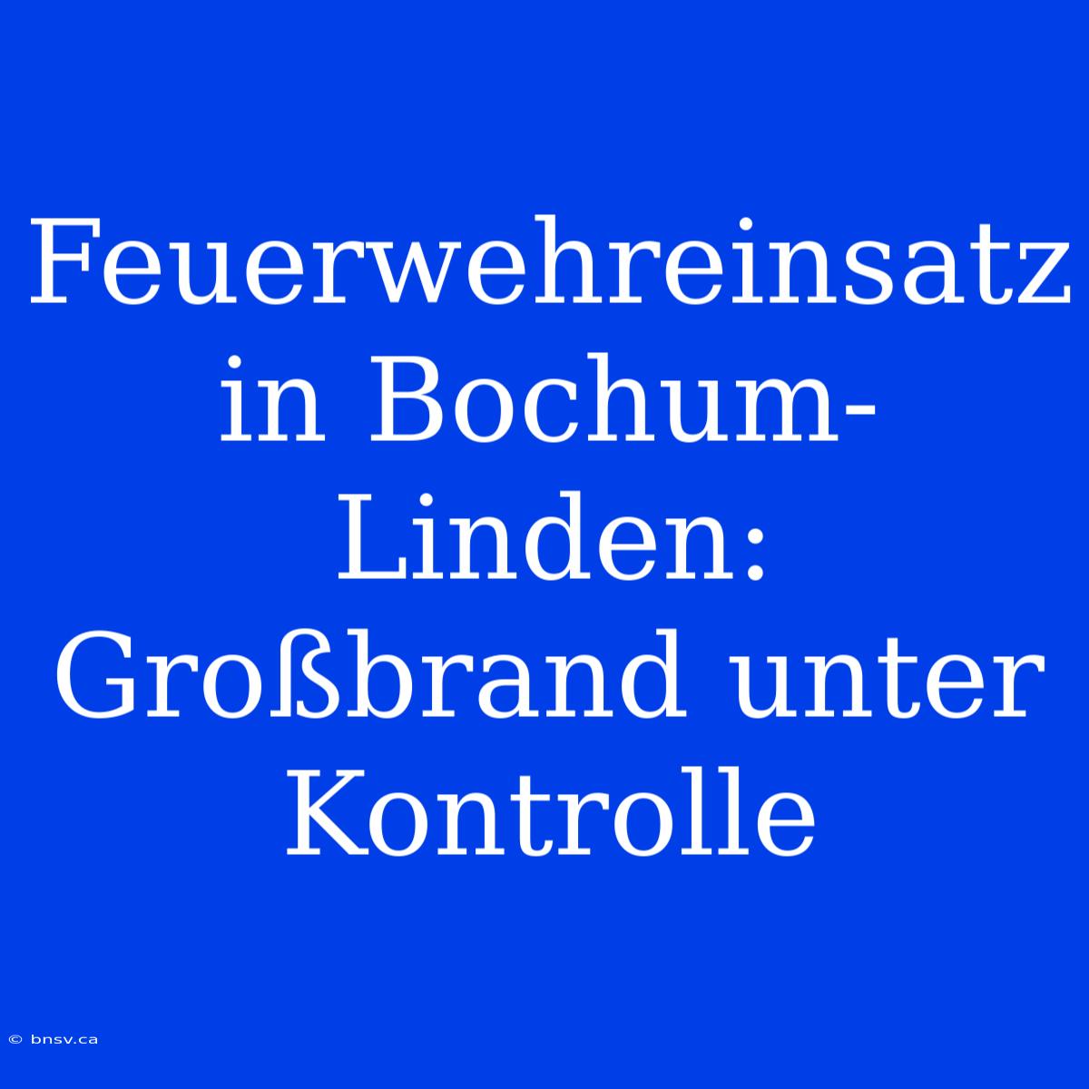 Feuerwehreinsatz In Bochum-Linden: Großbrand Unter Kontrolle