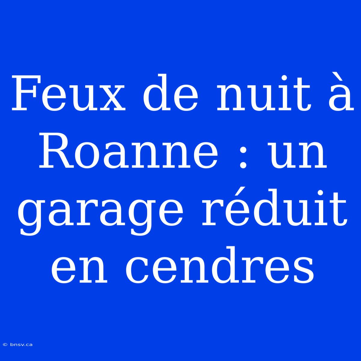 Feux De Nuit À Roanne : Un Garage Réduit En Cendres