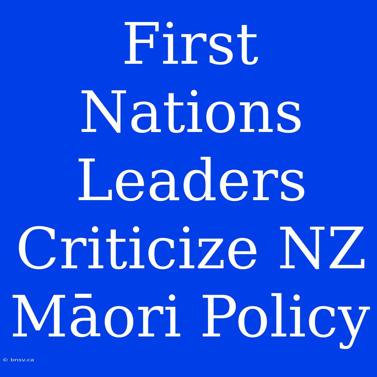 First Nations Leaders Criticize NZ Māori Policy