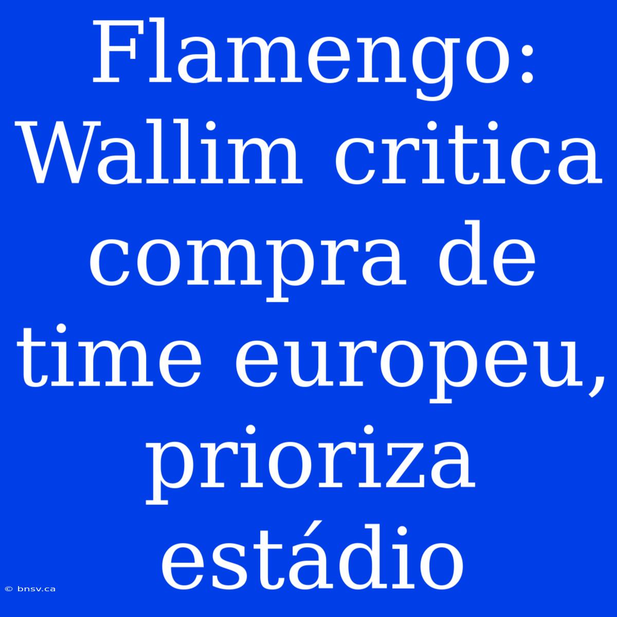 Flamengo: Wallim Critica Compra De Time Europeu, Prioriza Estádio