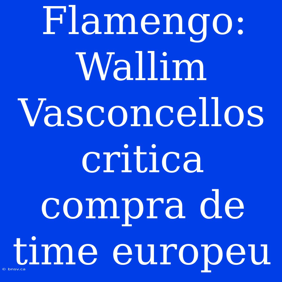 Flamengo: Wallim Vasconcellos Critica Compra De Time Europeu