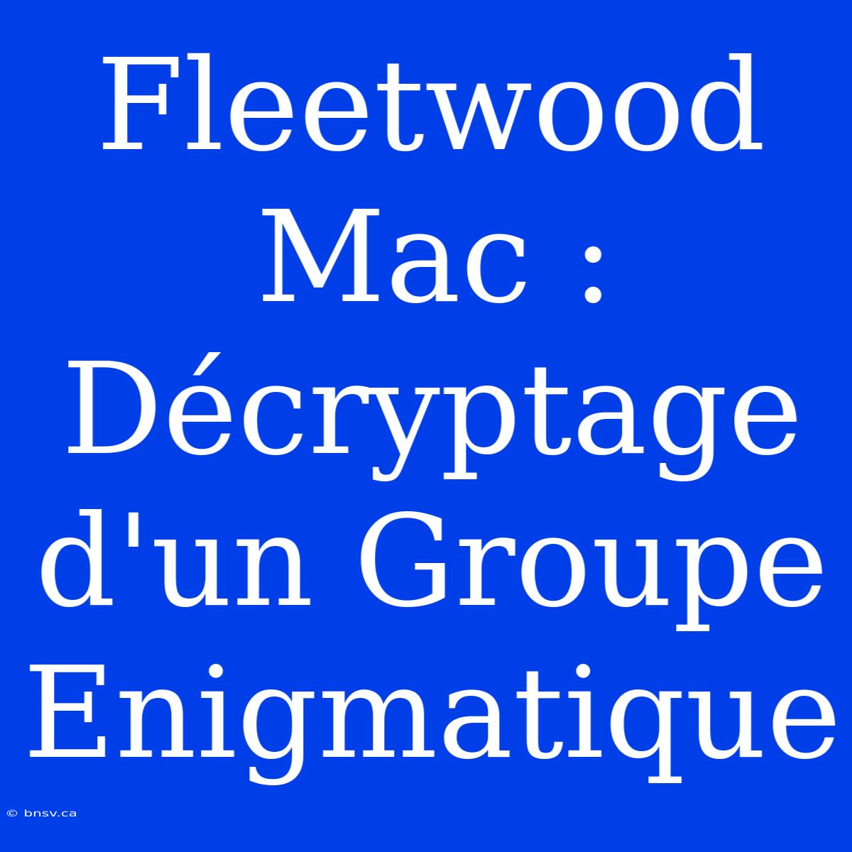 Fleetwood Mac : Décryptage D'un Groupe Enigmatique