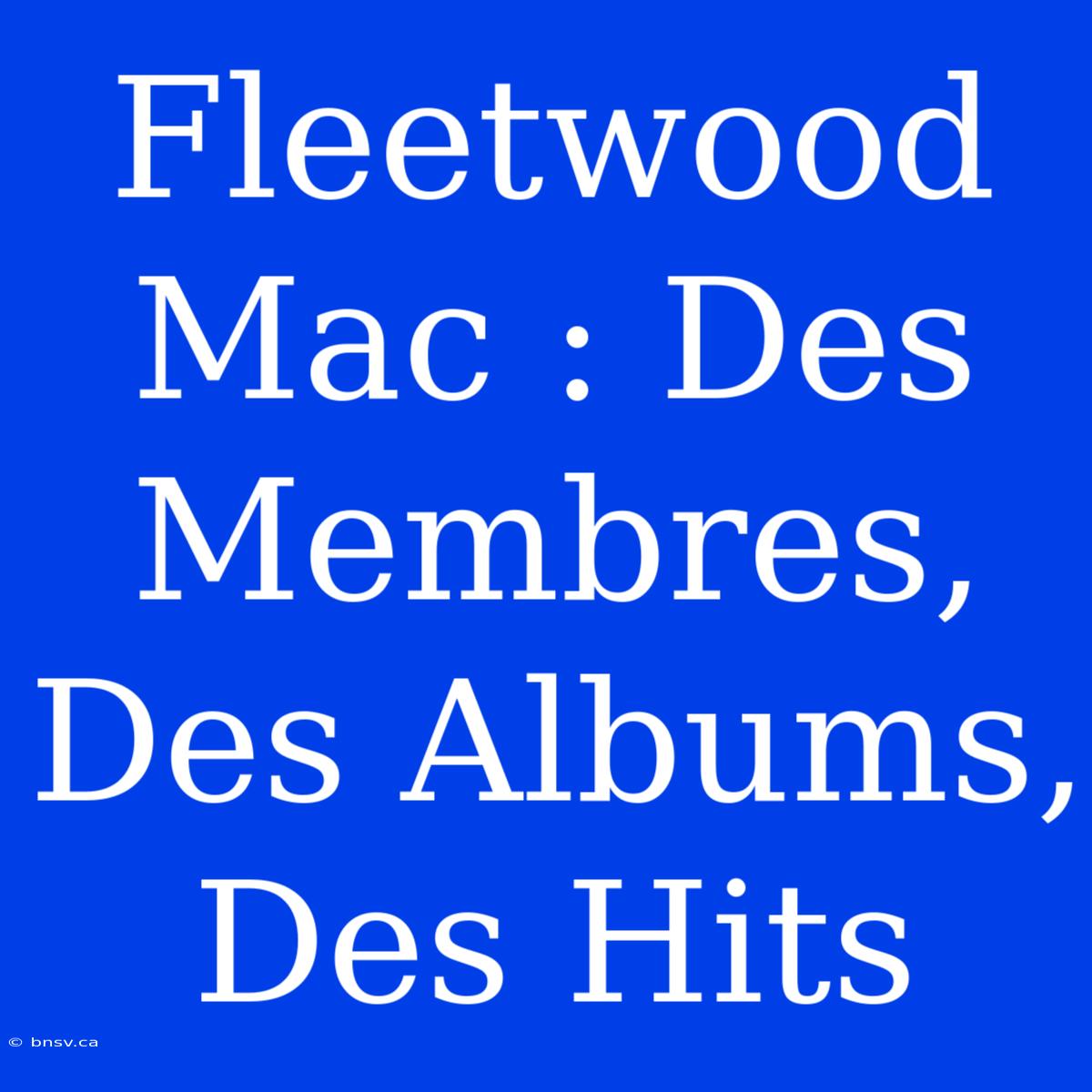 Fleetwood Mac : Des Membres, Des Albums, Des Hits