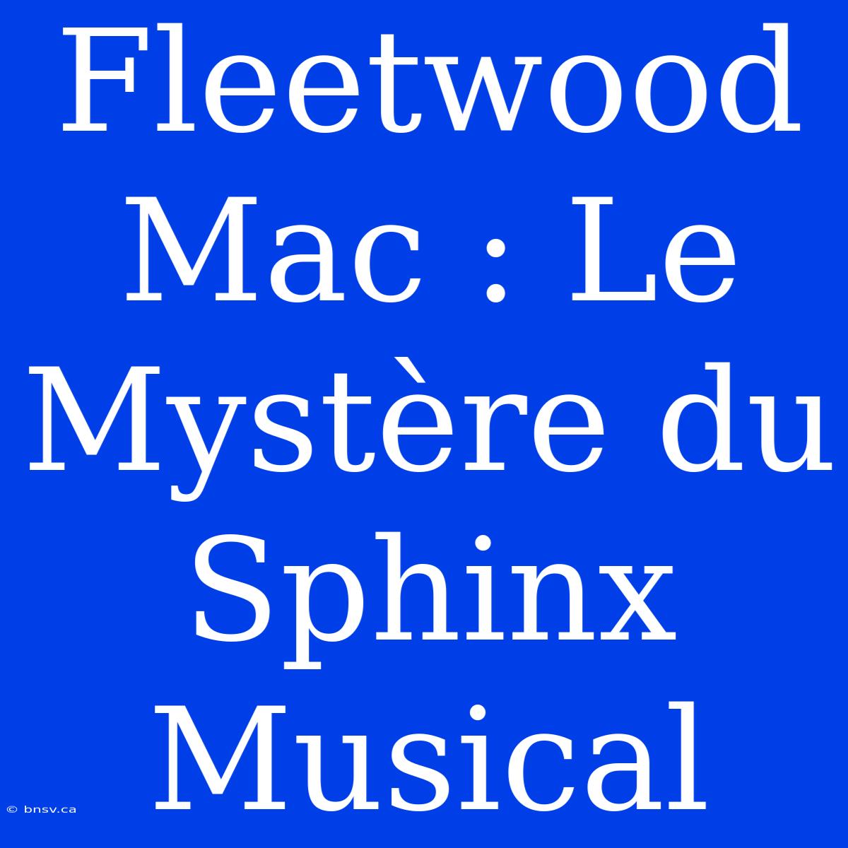 Fleetwood Mac : Le Mystère Du Sphinx Musical