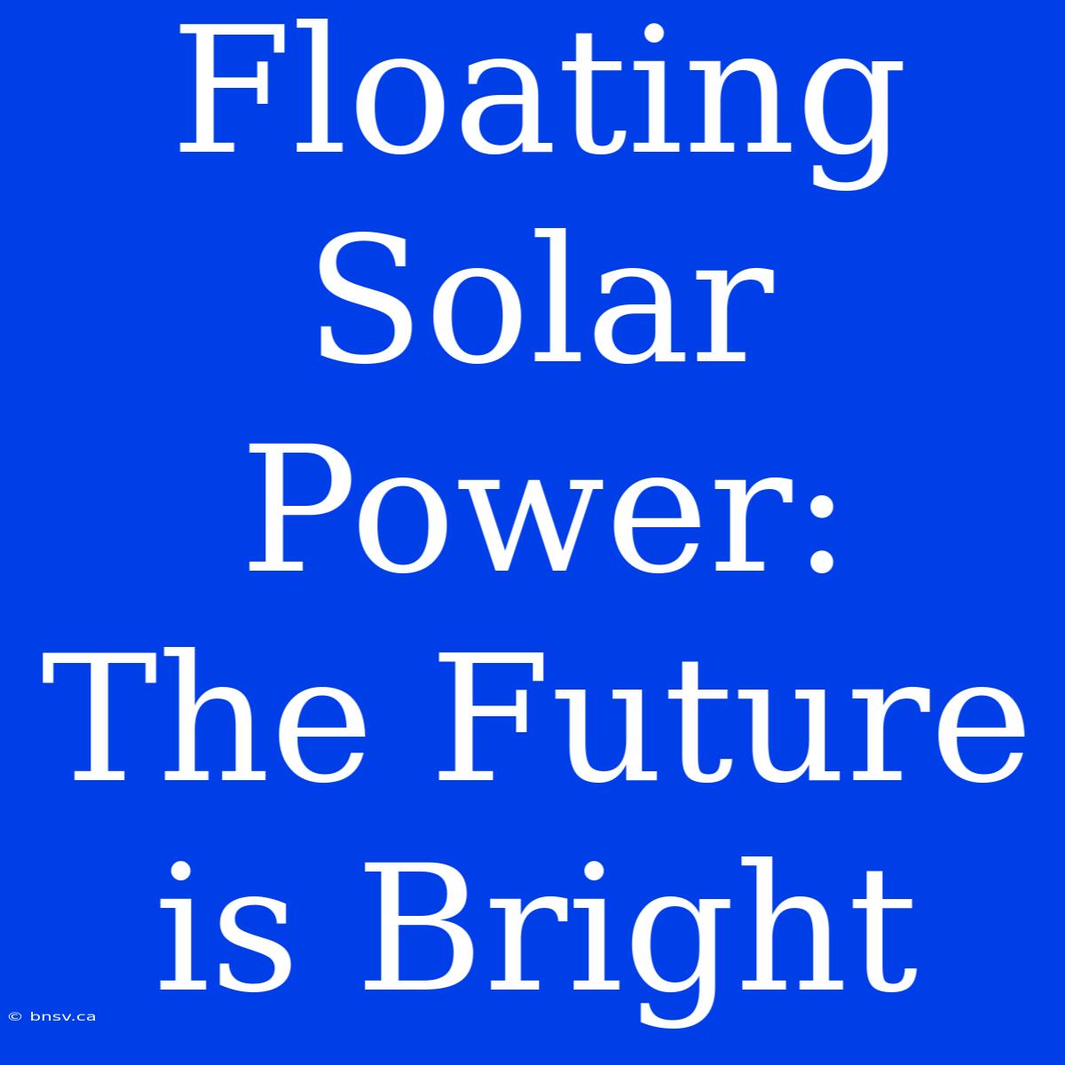 Floating Solar Power:  The Future Is Bright