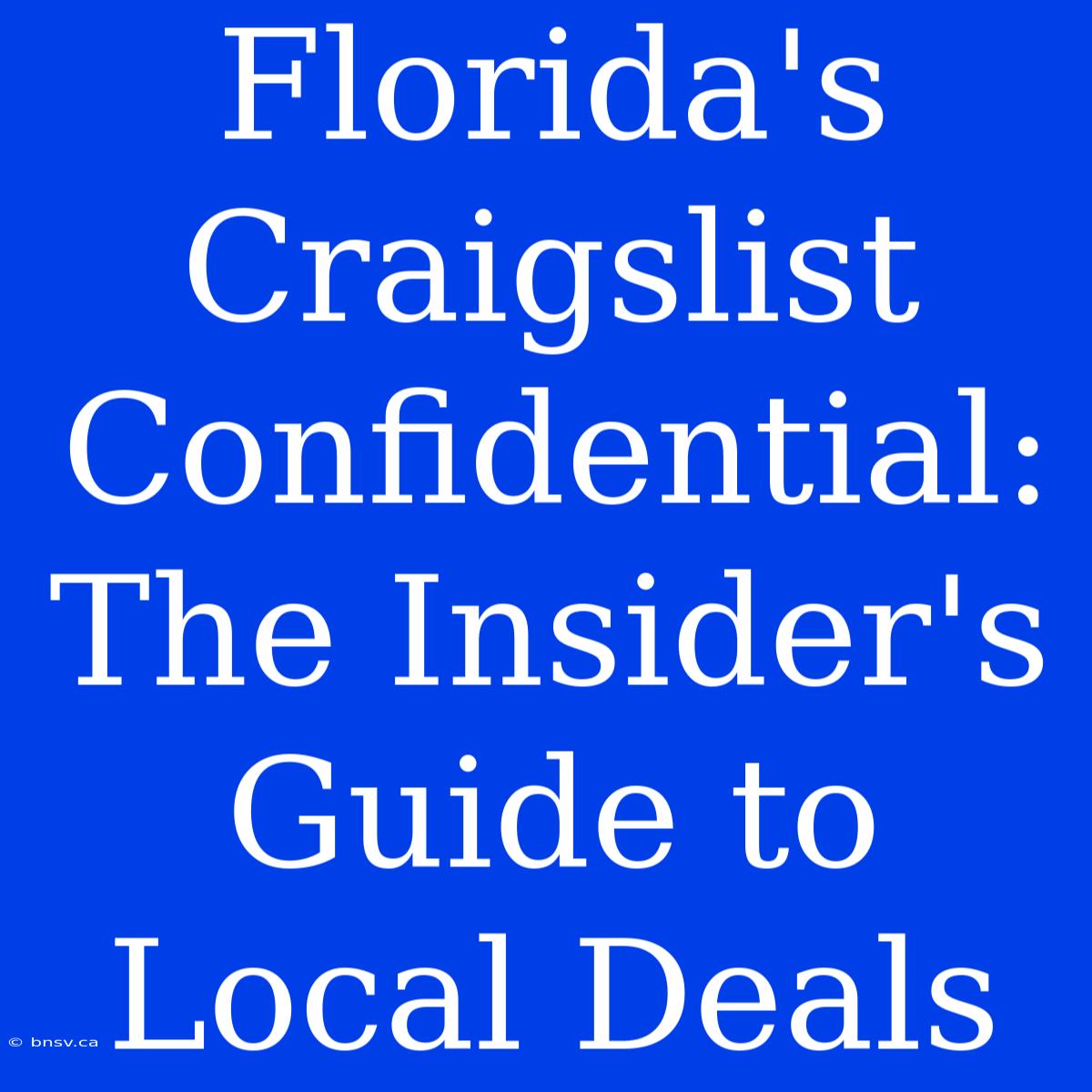 Florida's Craigslist Confidential: The Insider's Guide To Local Deals