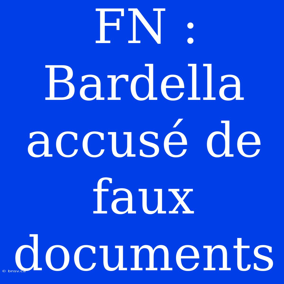 FN : Bardella Accusé De Faux Documents