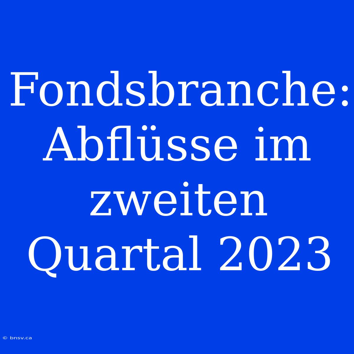 Fondsbranche: Abflüsse Im Zweiten Quartal 2023