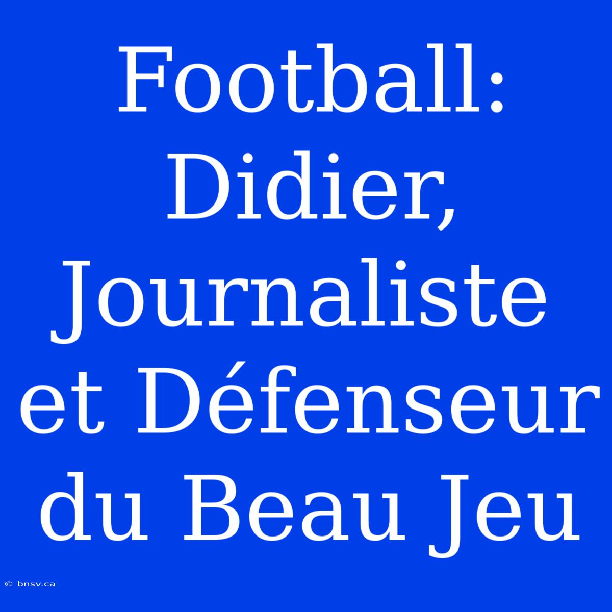 Football: Didier, Journaliste Et Défenseur Du Beau Jeu