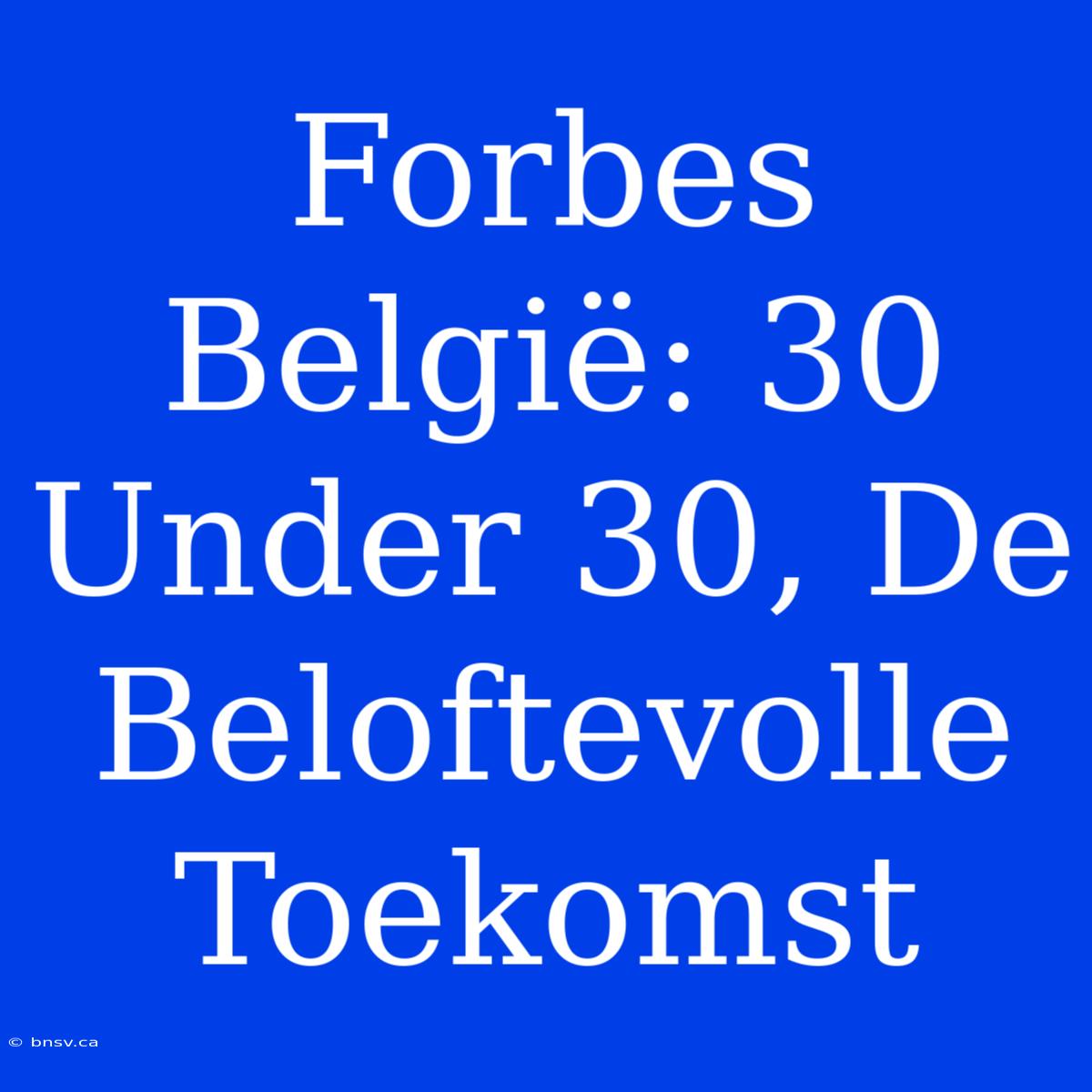 Forbes België: 30 Under 30, De Beloftevolle Toekomst