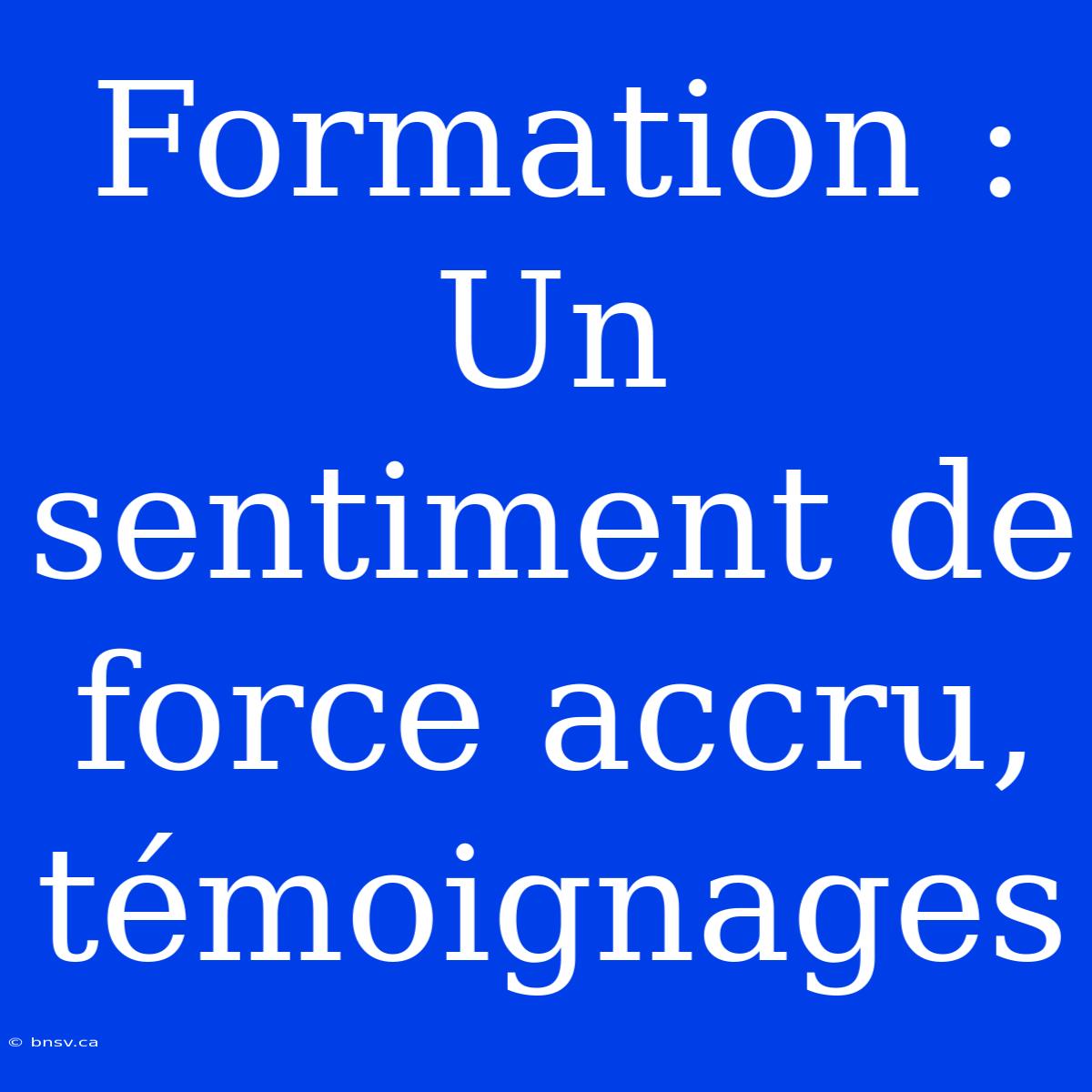 Formation : Un Sentiment De Force Accru, Témoignages