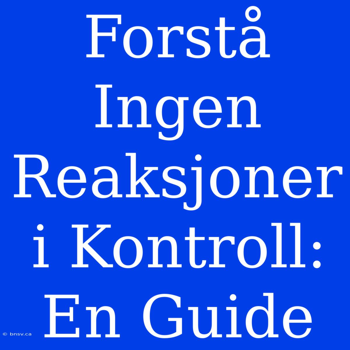 Forstå Ingen Reaksjoner I Kontroll: En Guide