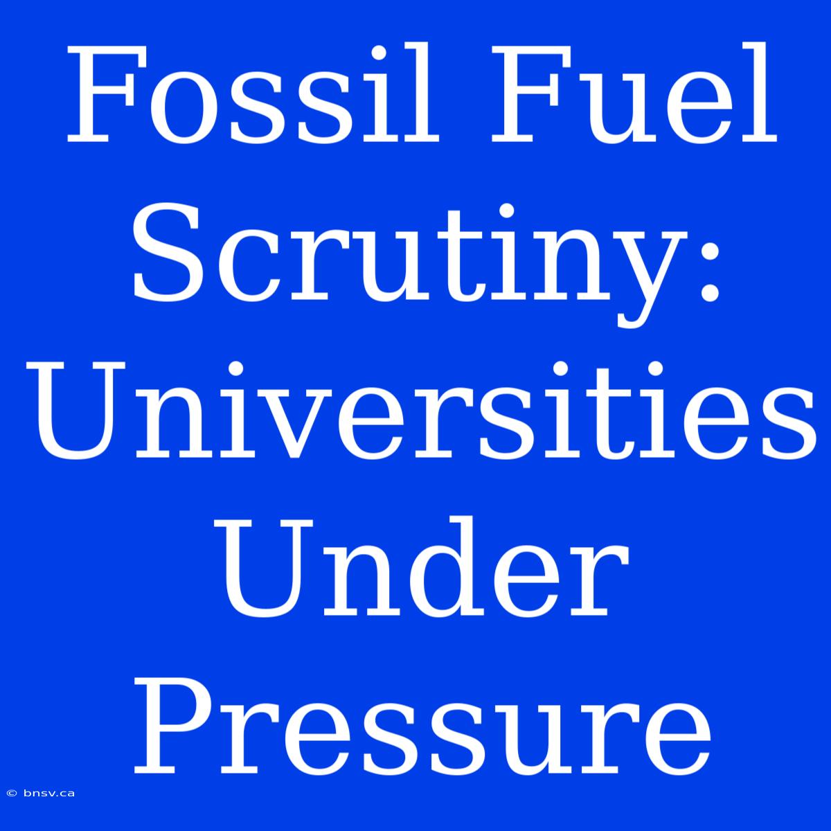 Fossil Fuel Scrutiny: Universities Under Pressure