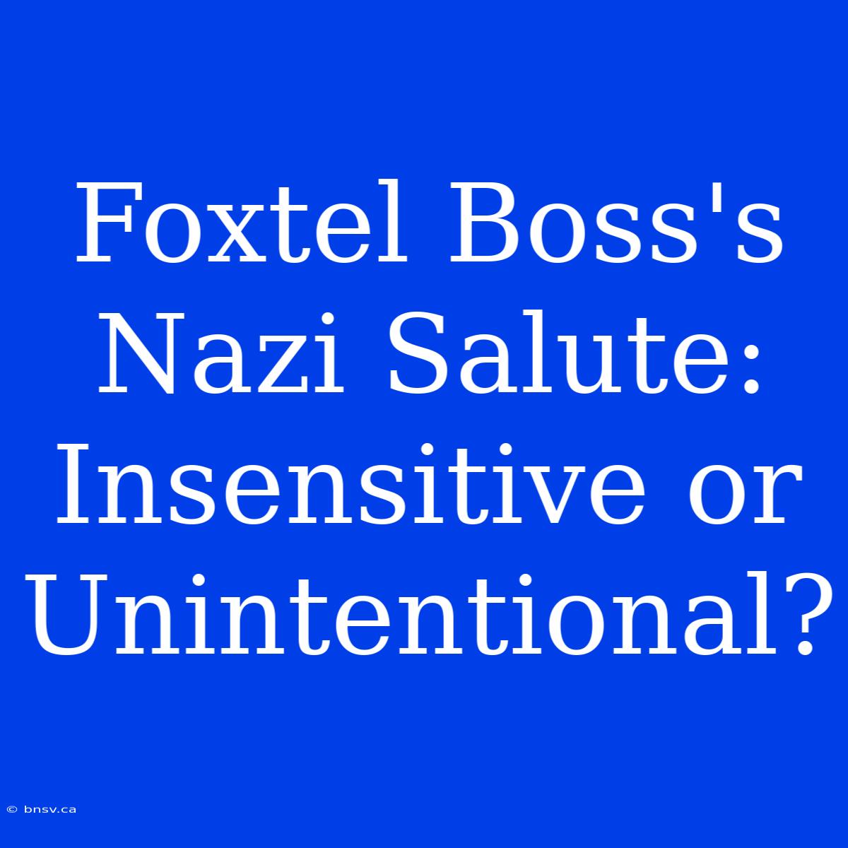 Foxtel Boss's Nazi Salute: Insensitive Or Unintentional?