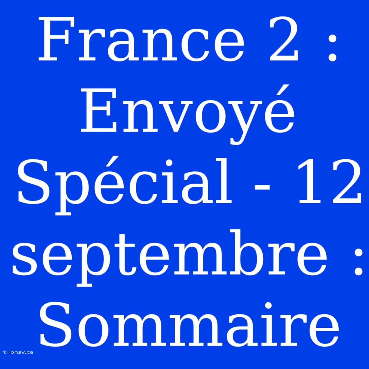 France 2 : Envoyé Spécial - 12 Septembre : Sommaire