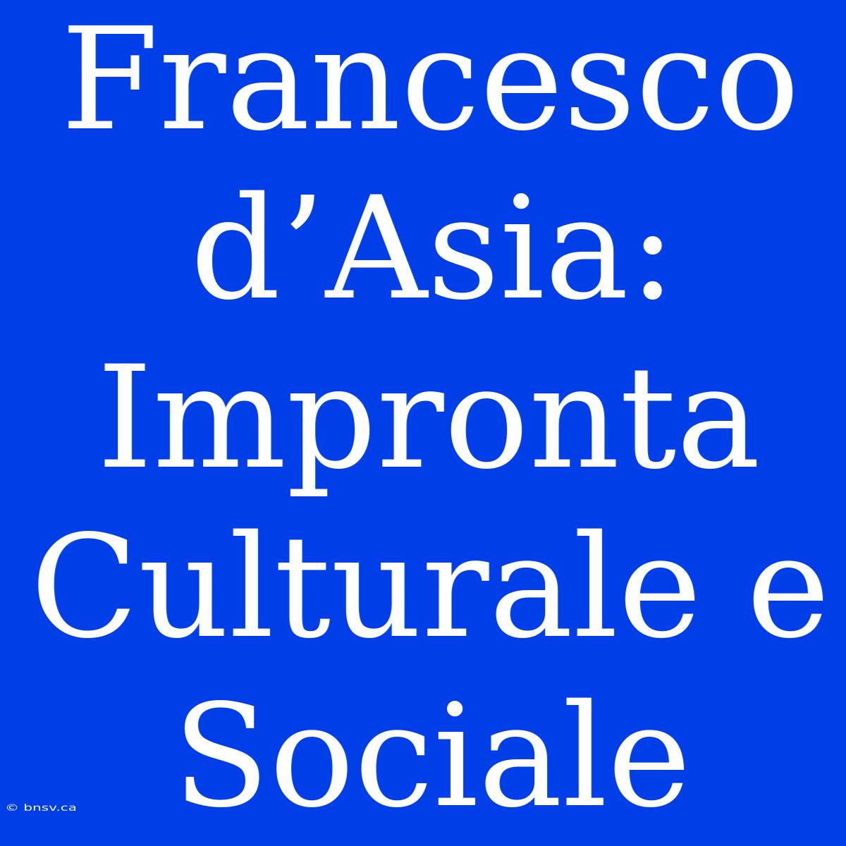 Francesco D’Asia: Impronta Culturale E Sociale