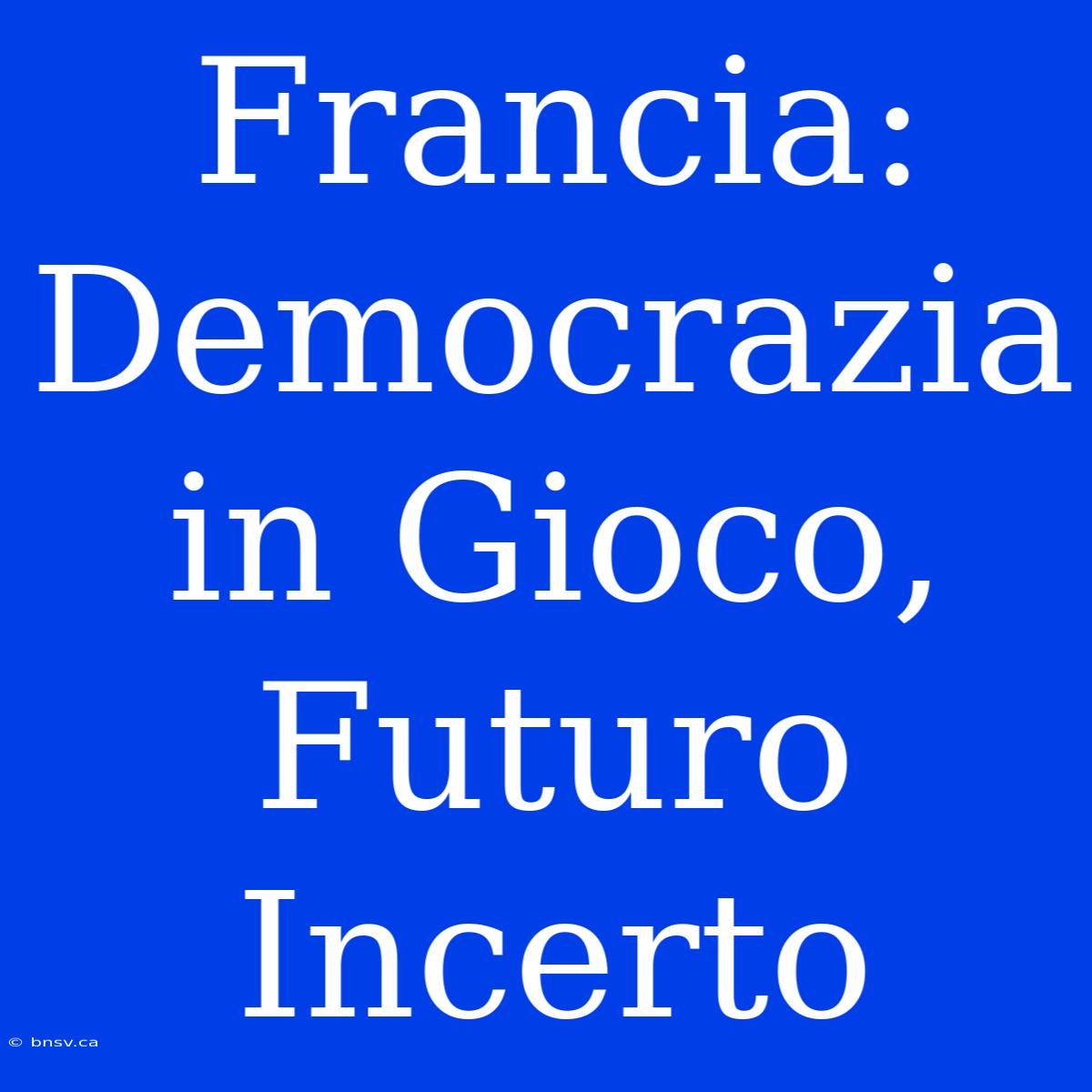 Francia: Democrazia In Gioco, Futuro Incerto