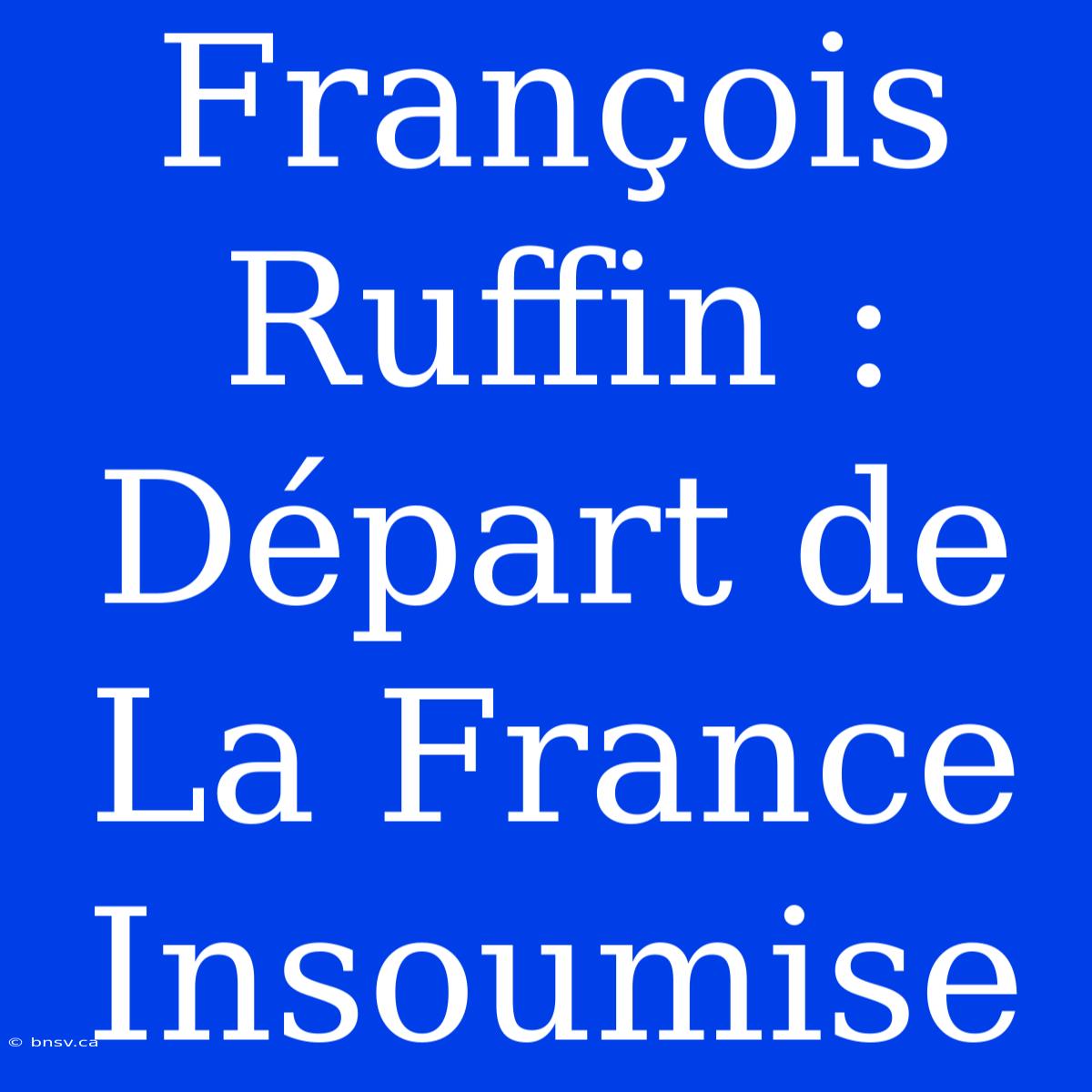 François Ruffin : Départ De La France Insoumise