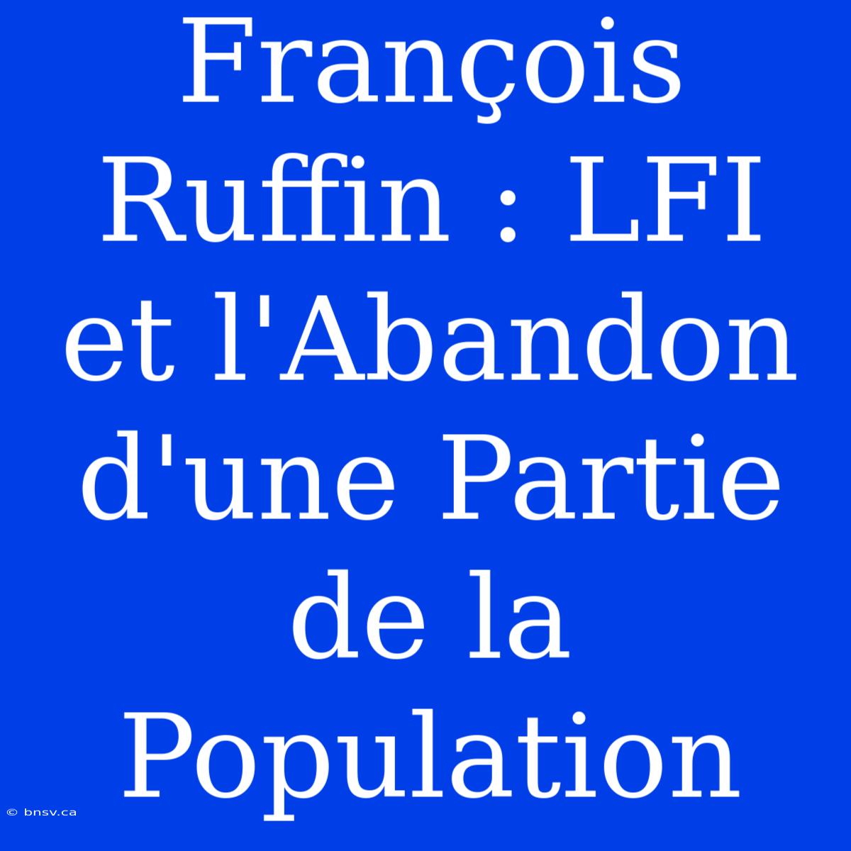 François Ruffin : LFI Et L'Abandon D'une Partie De La Population