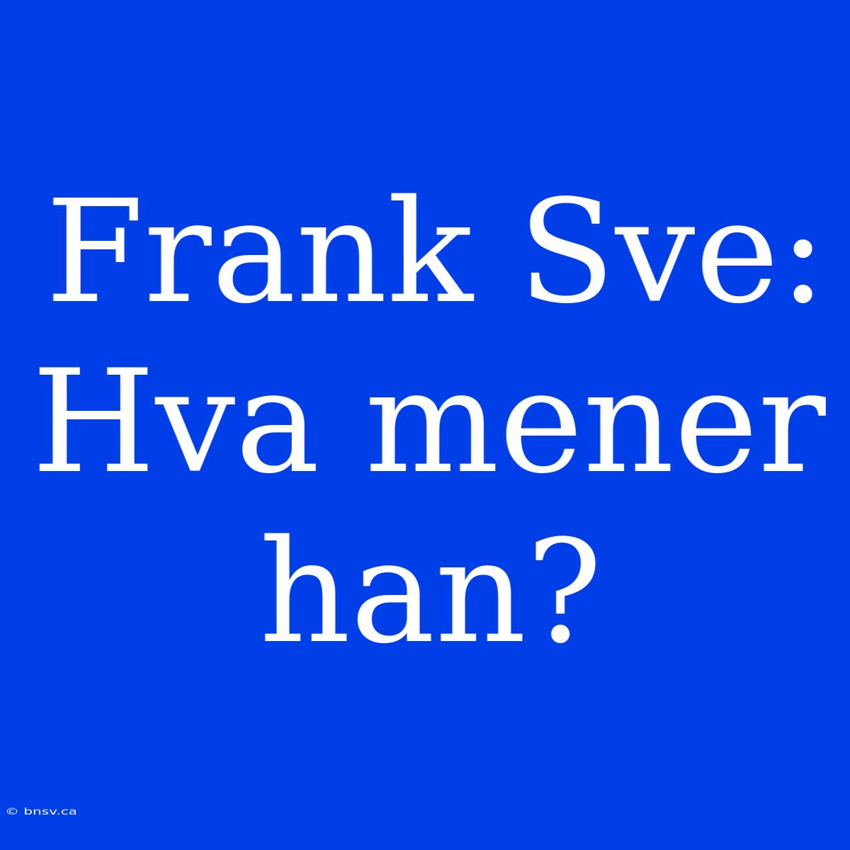 Frank Sve: Hva Mener Han?