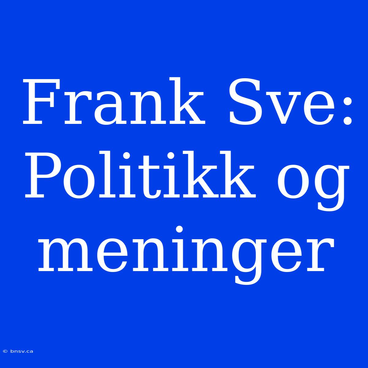 Frank Sve: Politikk Og Meninger