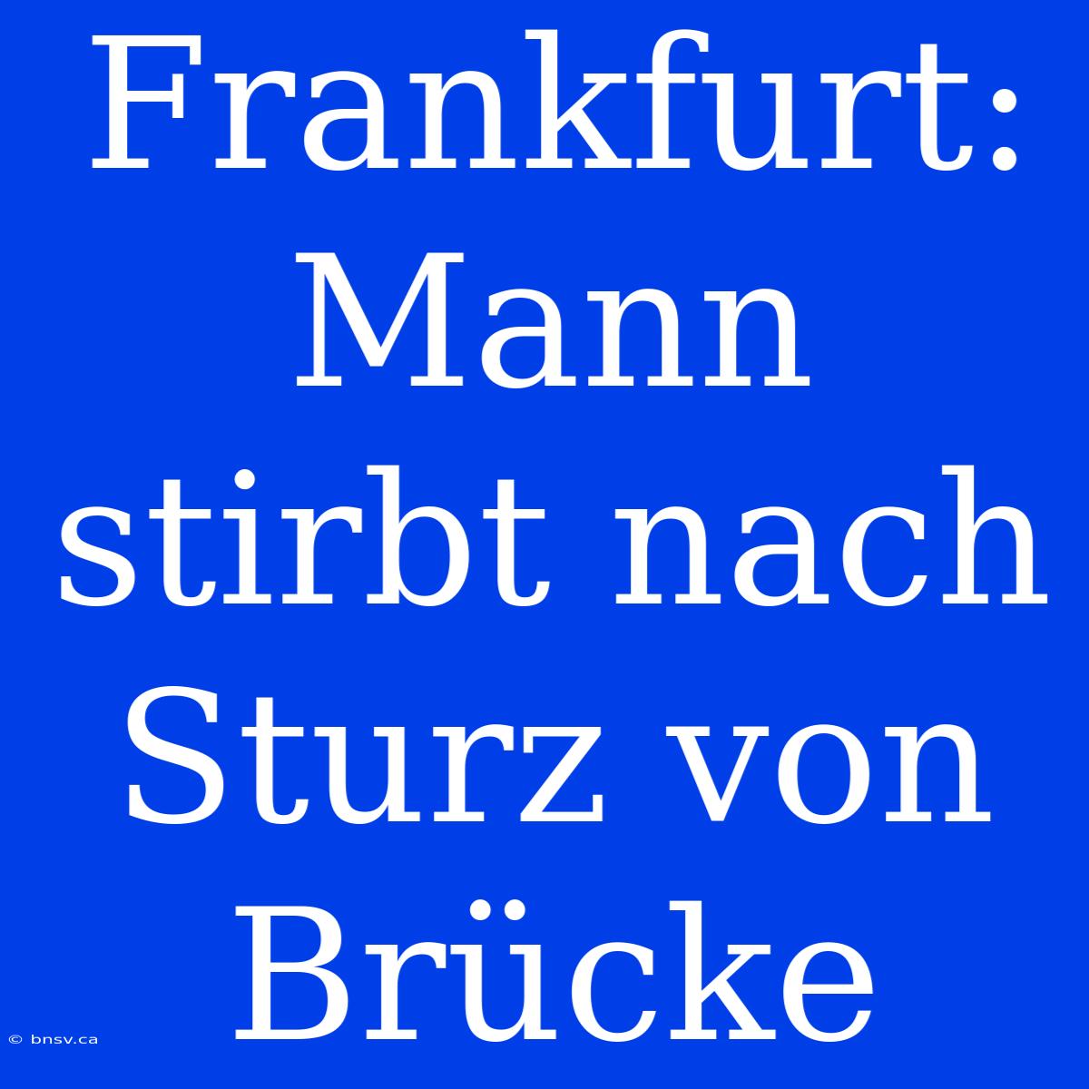 Frankfurt: Mann Stirbt Nach Sturz Von Brücke