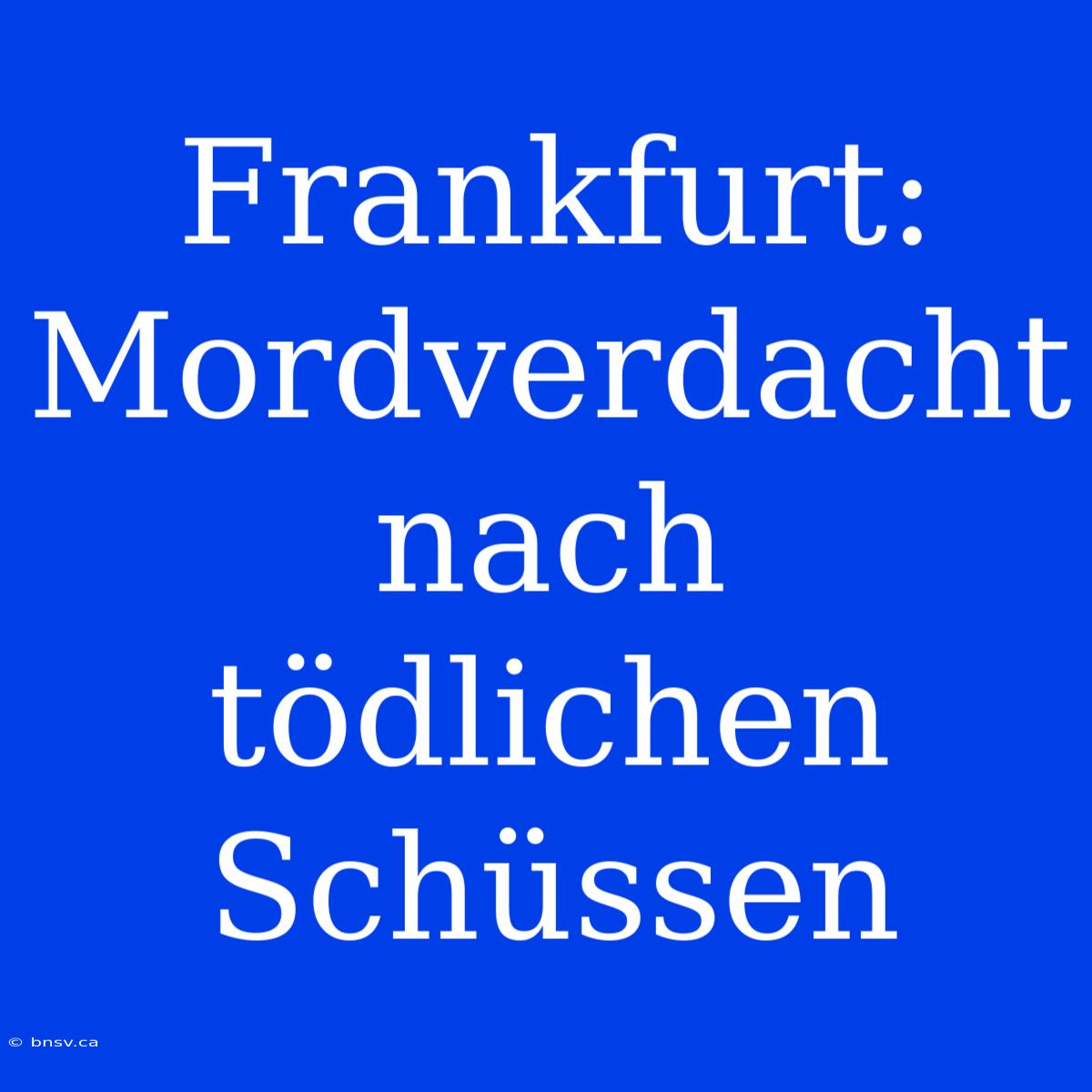 Frankfurt: Mordverdacht Nach Tödlichen Schüssen