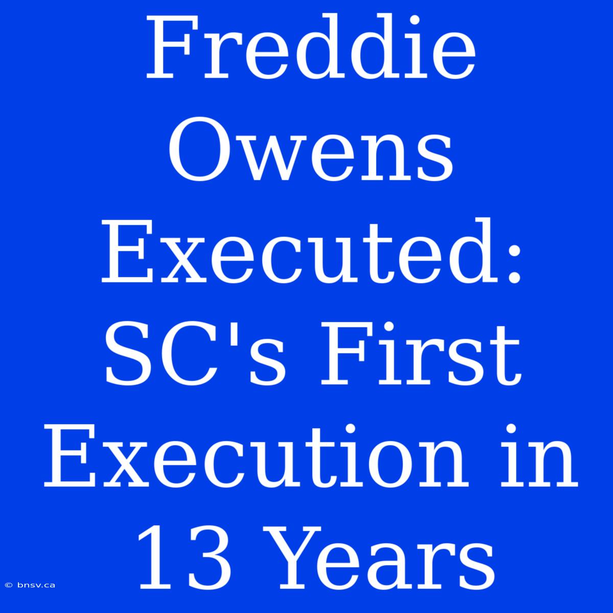 Freddie Owens Executed: SC's First Execution In 13 Years