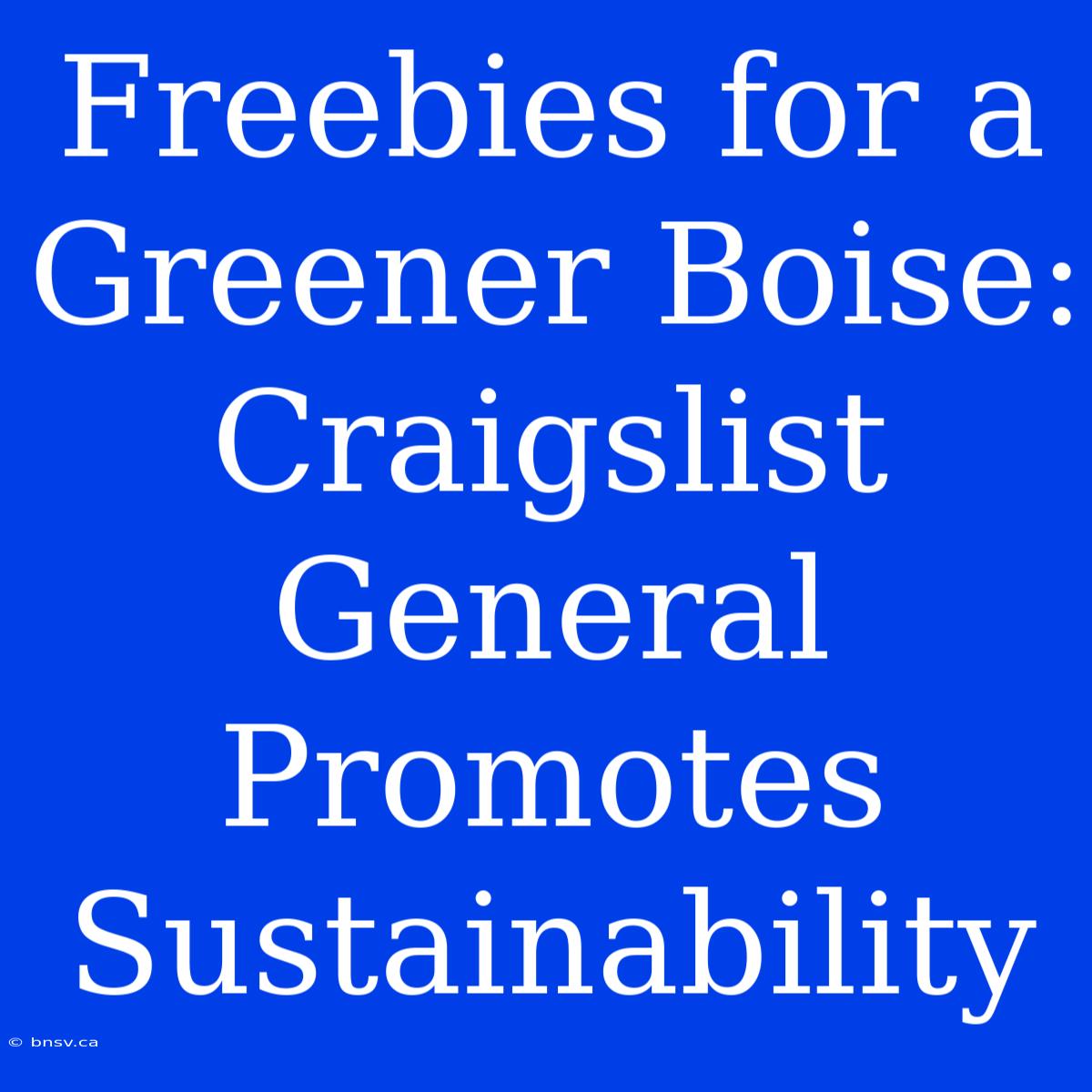 Freebies For A Greener Boise: Craigslist General Promotes Sustainability