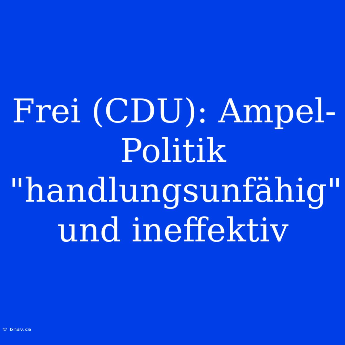 Frei (CDU): Ampel-Politik 